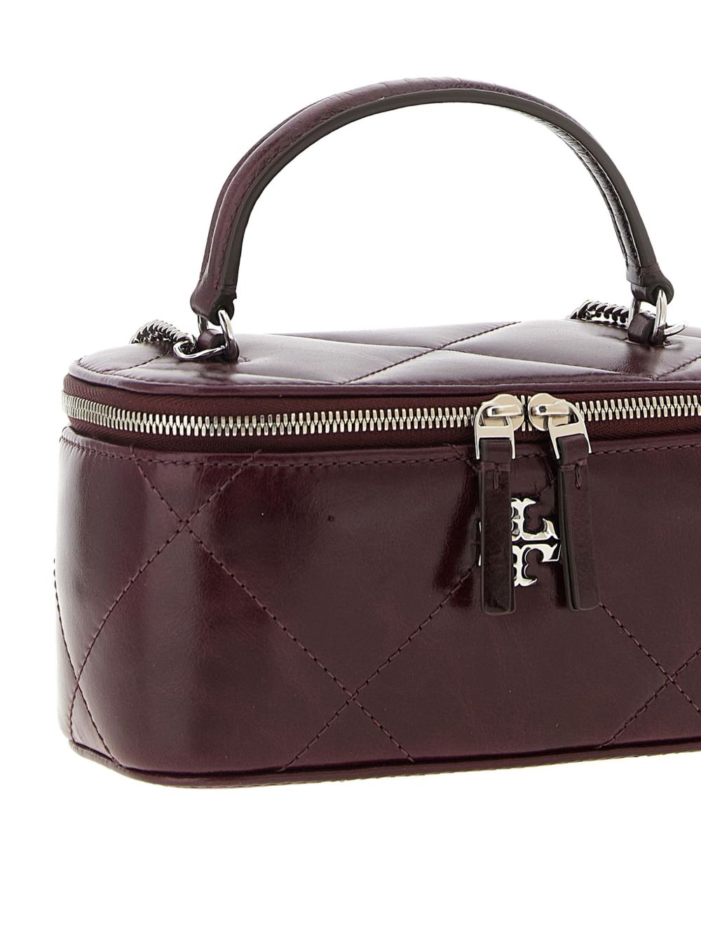 Tory Burch Kira Leather and Silk-Nylon Clutch Bag Bordeaux