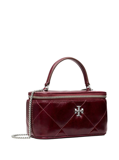 Tory Burch Kira Leather and Silk-Nylon Clutch Bag Bordeaux