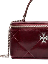 Tory Burch Kira Leather and Silk-Nylon Clutch Bag Bordeaux