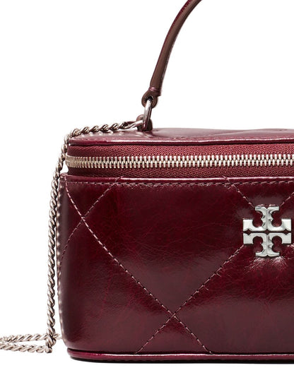 Tory Burch Kira Leather and Silk-Nylon Clutch Bag Bordeaux