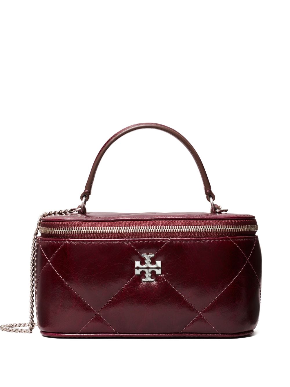 Tory Burch Kira Leather and Silk-Nylon Clutch Bag Bordeaux