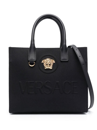 Versace Small La Medusa Canvas Tote Bag Black