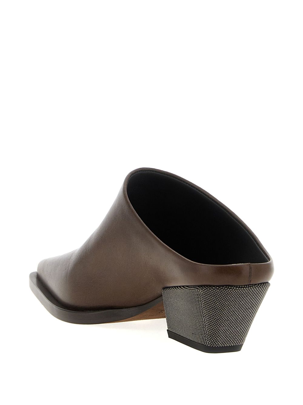 Brunello Cucinelli Square-Toe Calf Leather Sandals Brown