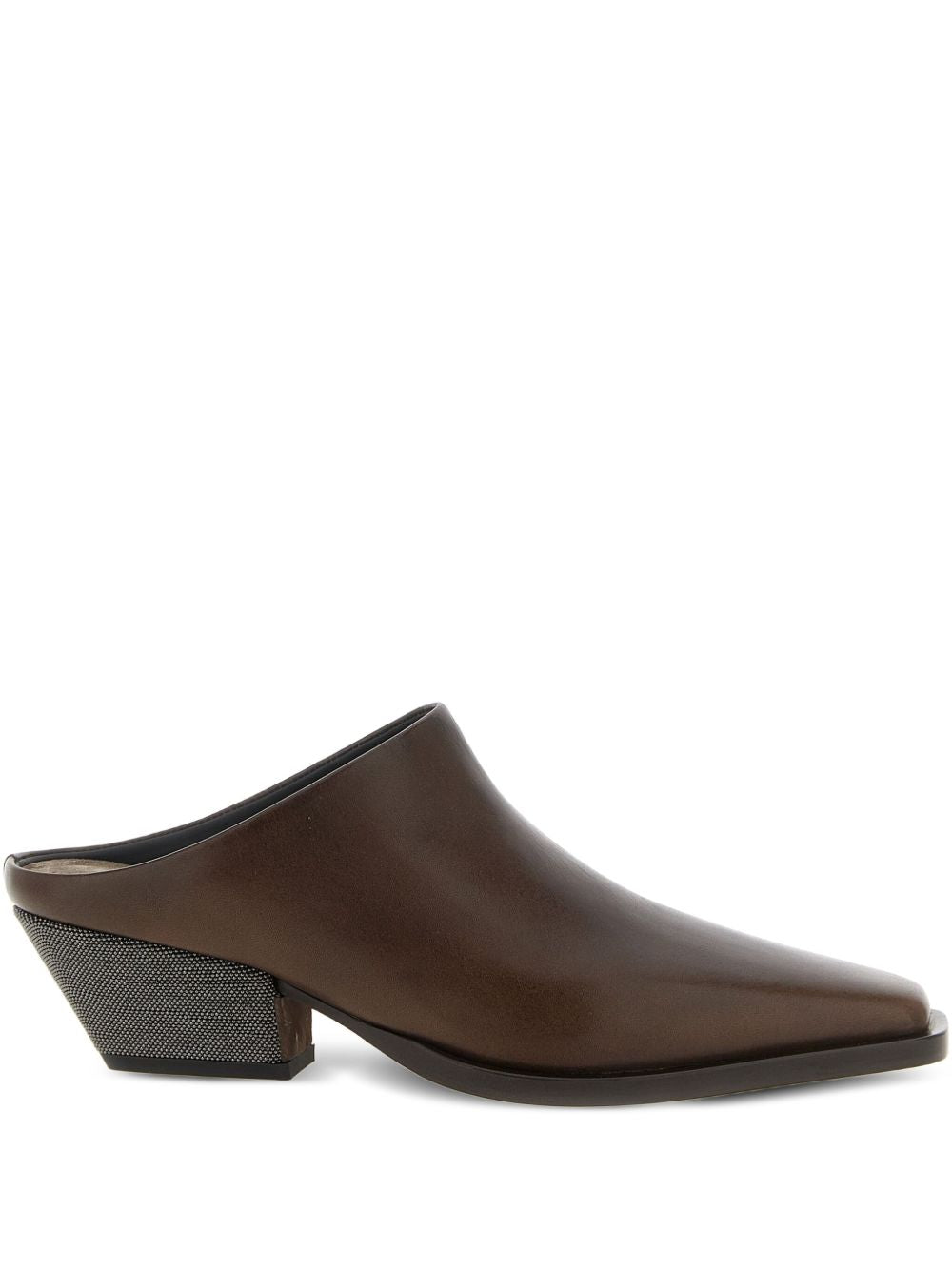 Brunello Cucinelli Square-Toe Calf Leather Sandals Brown