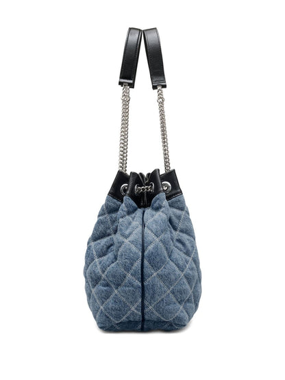 Marc Jacobs The Quilted Denim Large Chain Sack Shoulder Bag Clear Blue