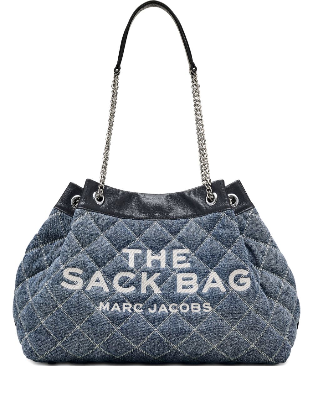 Marc Jacobs The Quilted Denim Large Chain Sack Shoulder Bag Clear Blue