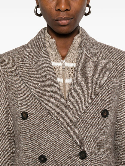 Brunello Cucinelli Double-Breasted Wool and Silk Jacket Brown brown