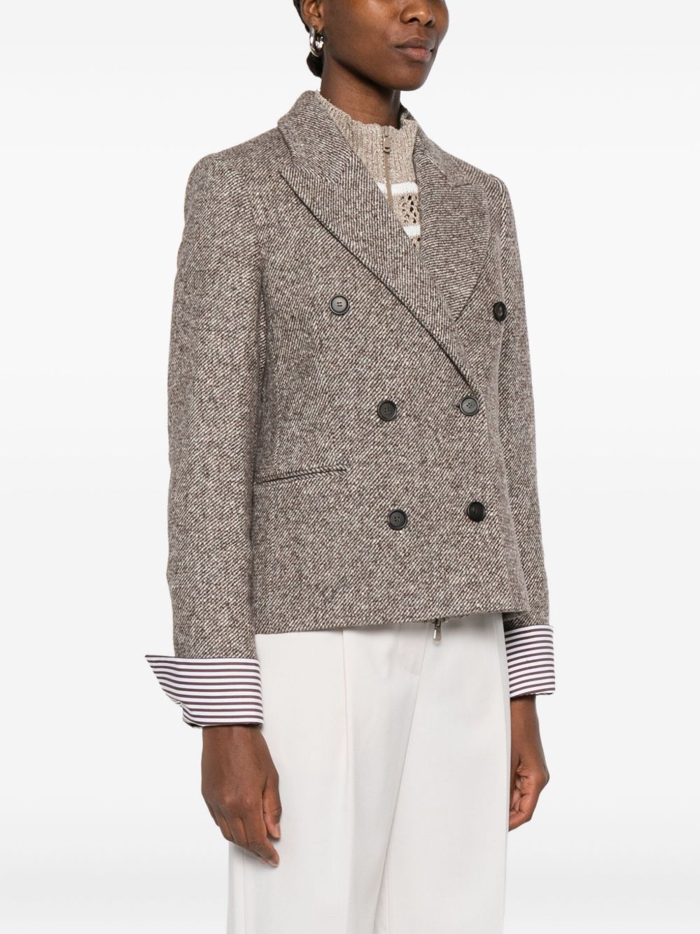 Brunello Cucinelli Double-Breasted Wool and Silk Jacket Brown brown