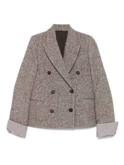 Brunello Cucinelli Double-Breasted Wool and Silk Jacket Brown brown