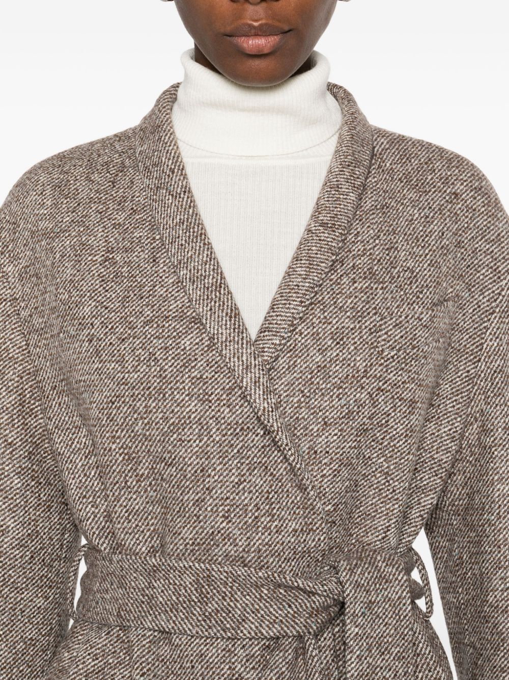 Brunello Cucinelli Tweed Wool Belted Coat Brown