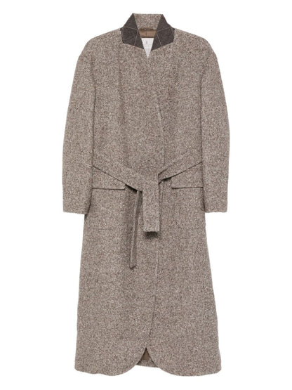 Brunello Cucinelli Tweed Wool Belted Coat Brown