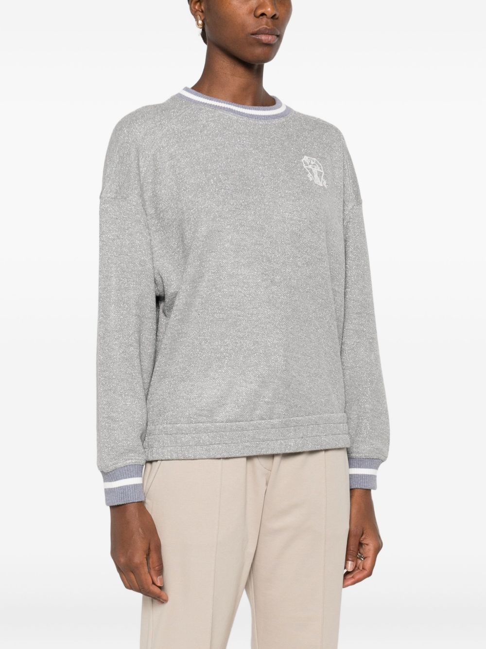 Brunello Cucinelli Embroidered Cotton Logo Sweatshirt Grey