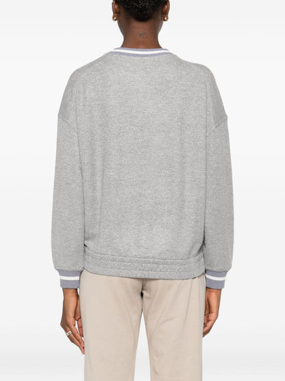 Brunello Cucinelli Embroidered Cotton Logo Sweatshirt Grey