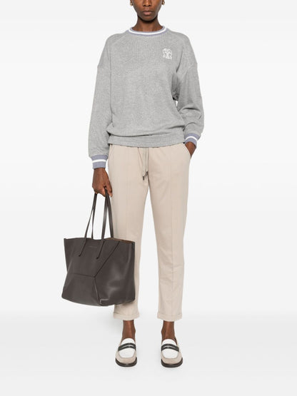 Brunello Cucinelli Embroidered Cotton Logo Sweatshirt Grey