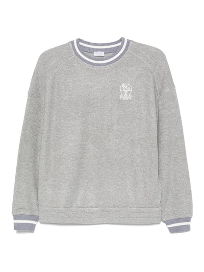 Brunello Cucinelli Embroidered Cotton Logo Sweatshirt Grey