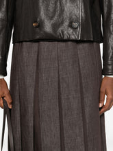 Brunello Cucinelli Mid-Length Pleated Silk-Blend Denim Skirt Brown