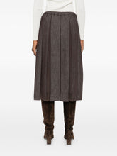 Brunello Cucinelli Mid-Length Pleated Silk-Blend Denim Skirt Brown