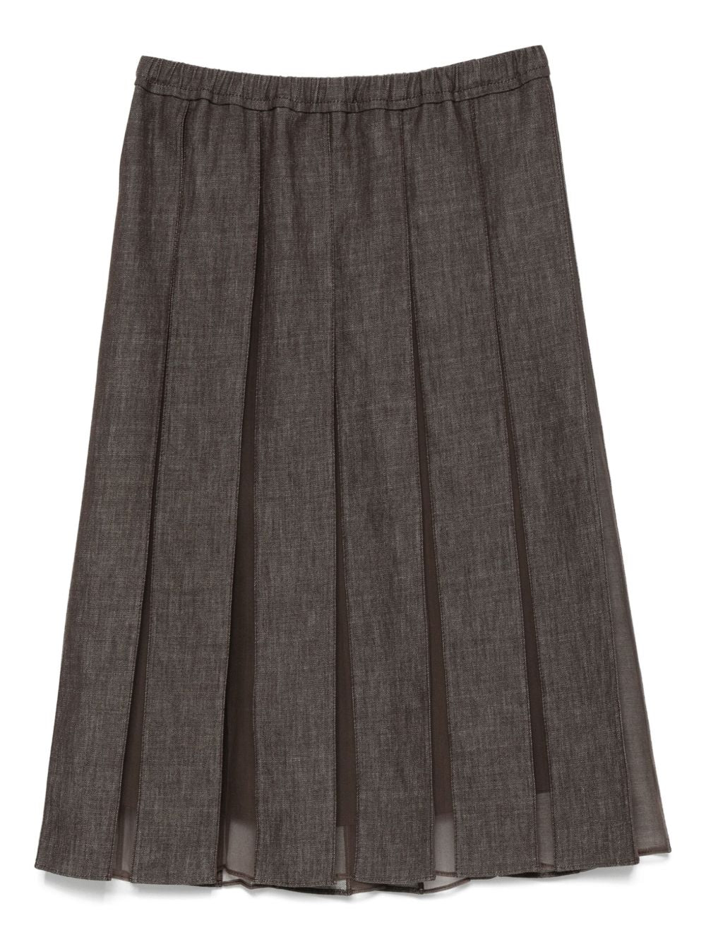Brunello Cucinelli Mid-Length Pleated Silk-Blend Denim Skirt Brown