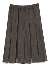 Brunello Cucinelli Mid-Length Pleated Silk-Blend Denim Skirt Brown