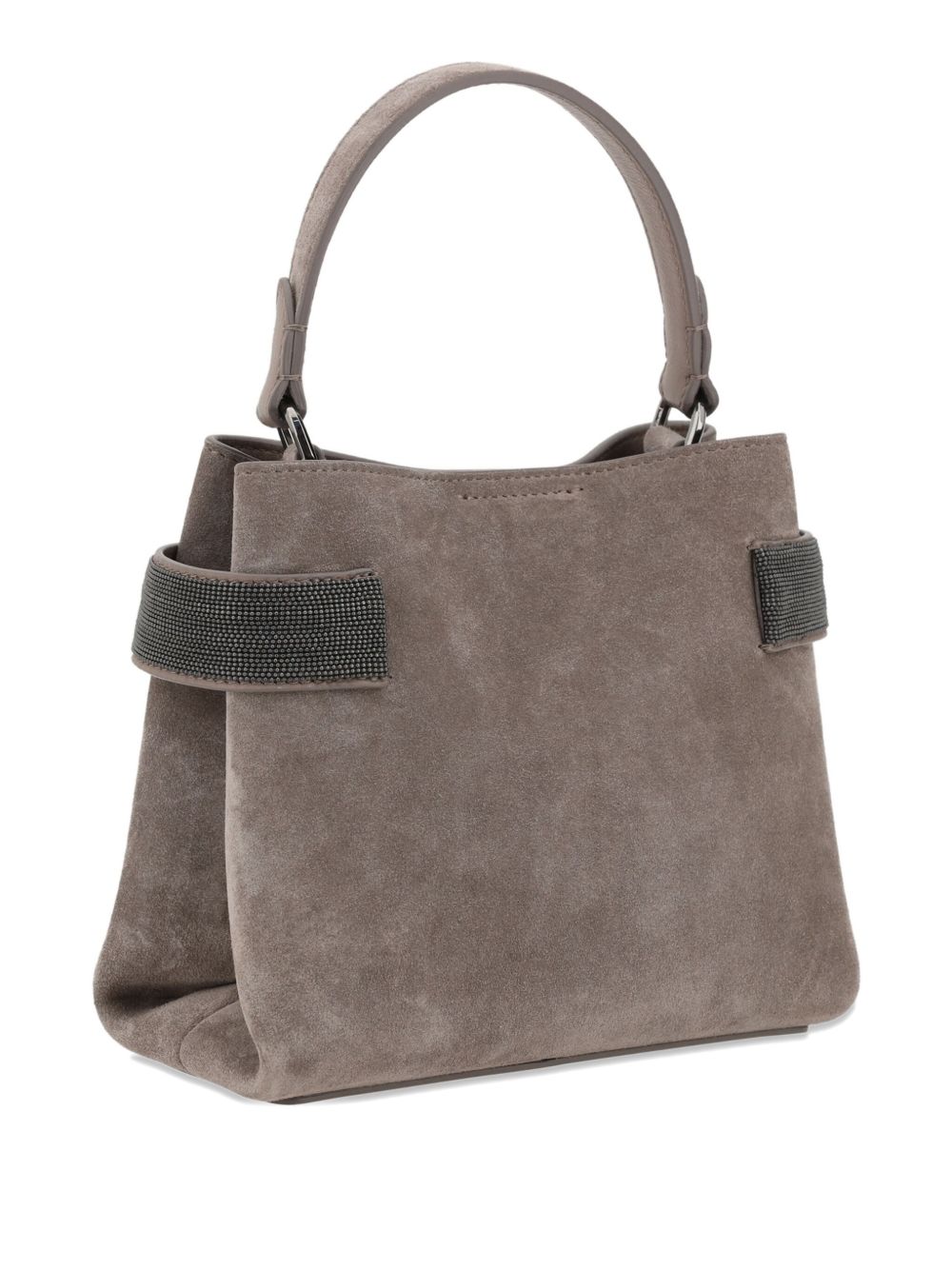 Brunello Cucinelli Essence Small Suede Top-Handle Bag with Monili Bands taupe