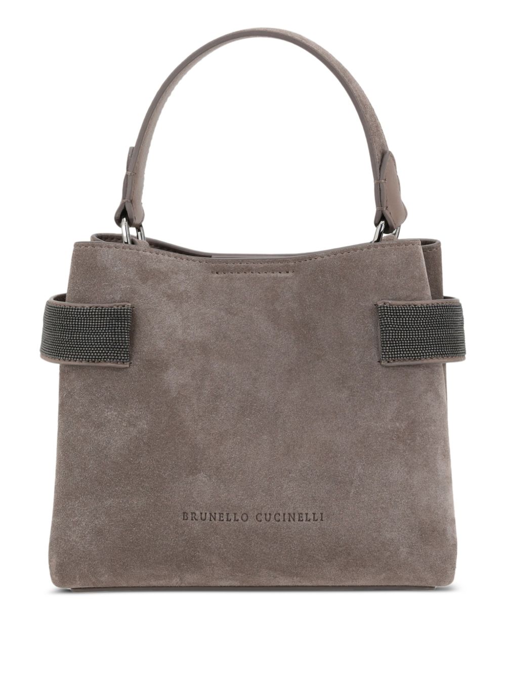 Brunello Cucinelli Essence Small Suede Top-Handle Bag with Monili Bands taupe