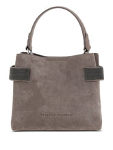 Brunello Cucinelli Essence Small Suede Top-Handle Bag with Monili Bands taupe