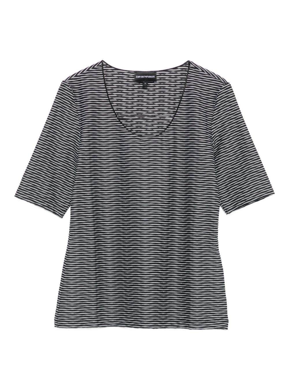 Emporio Armani Striped Grey Scoop Neck Top Grey