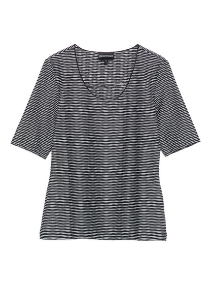 Emporio Armani Striped Grey Scoop Neck Top Grey