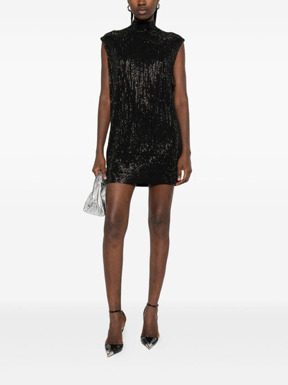 Emporio Armani Sequin-Embellished Wool-Blend Mini Dress Black