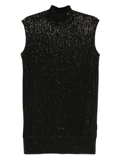 Emporio Armani Sequin-Embellished Wool-Blend Mini Dress Black