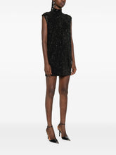 Emporio Armani Sequin-Embellished Wool-Blend Mini Dress Black