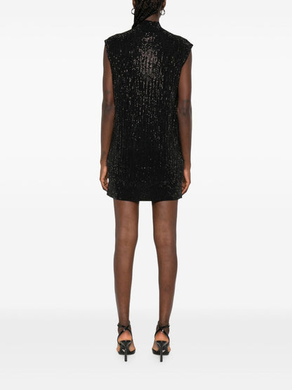 Emporio Armani Sequin-Embellished Wool-Blend Mini Dress Black