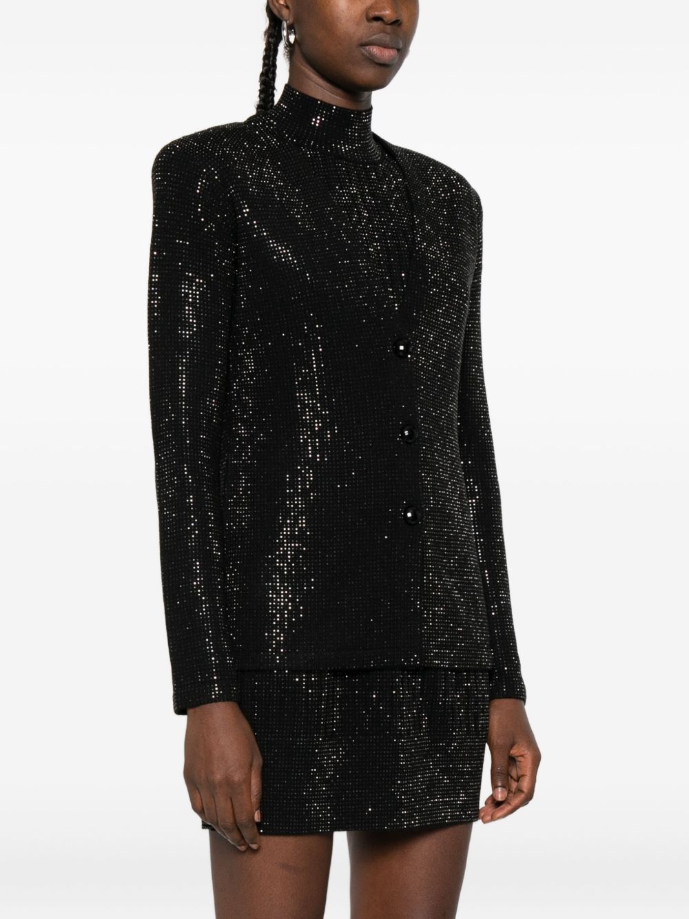 Emporio Armani Single-Breasted Sequin Embellished Wool-Blend Jacket Black Black