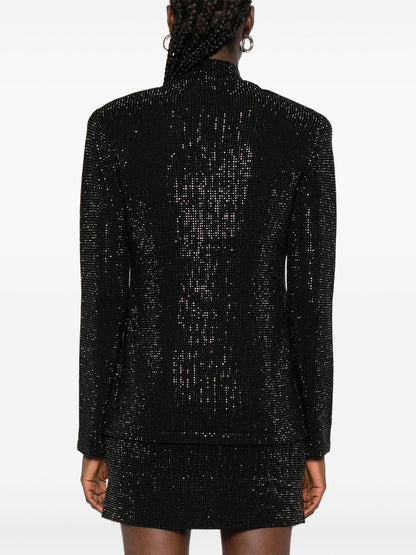 Emporio Armani Single-Breasted Sequin Embellished Wool-Blend Jacket Black Black