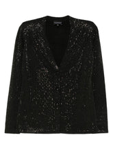 Emporio Armani Single-Breasted Sequin Embellished Wool-Blend Jacket Black Black