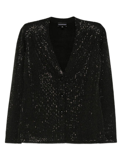 Emporio Armani Single-Breasted Sequin Embellished Wool-Blend Jacket Black Black
