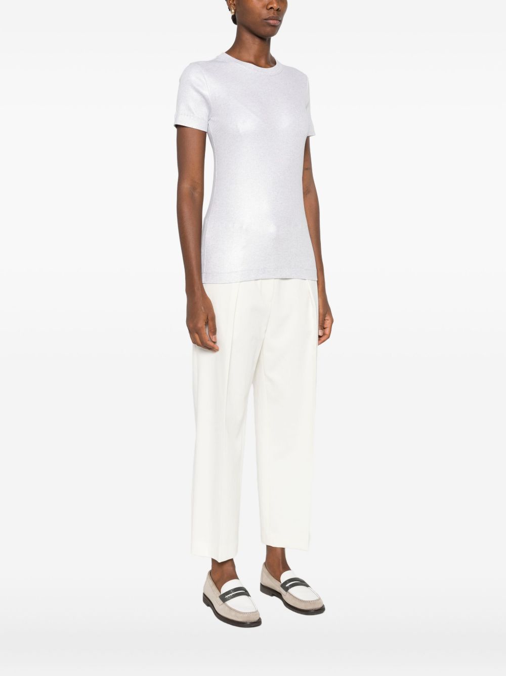 Brunello Cucinelli Ribbed Cotton-Blend T-Shirt Silver