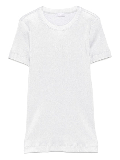 Brunello Cucinelli Ribbed Cotton-Blend T-Shirt Silver