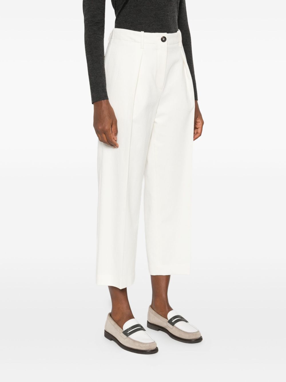 Brunello Cucinelli Pleated Cropped Cotton Trousers White White