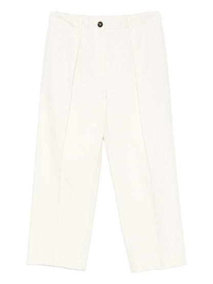 Brunello Cucinelli Pleated Cropped Cotton Trousers White White