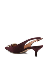 Ferragamo With Heel Suede Slingback Pumps Bordeaux