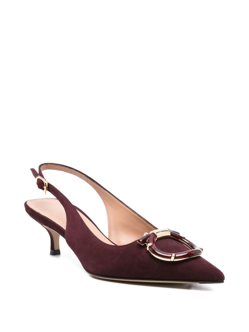 Ferragamo With Heel Suede Slingback Pumps Bordeaux