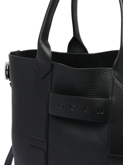 Hogan Pre Medium Calf Leather Script Tote Bag Black