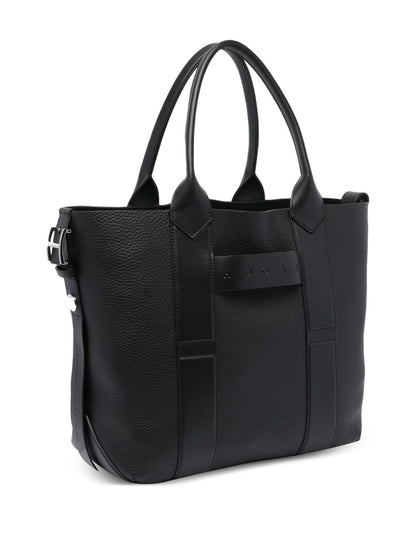 Hogan Pre Medium Calf Leather Script Tote Bag Black