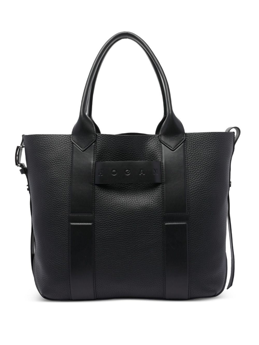 Hogan Pre Medium Calf Leather Script Tote Bag Black