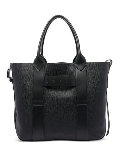 Hogan Pre Medium Calf Leather Script Tote Bag Black