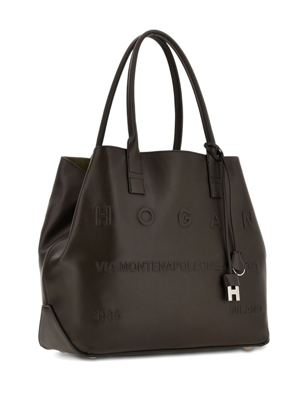 Hogan Pre Pre Script Medium Calfskin Tote Bag Dark Brown
