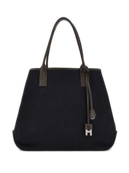 Hogan Pre Pre Script Medium Black Canvas Shopping Bag Black