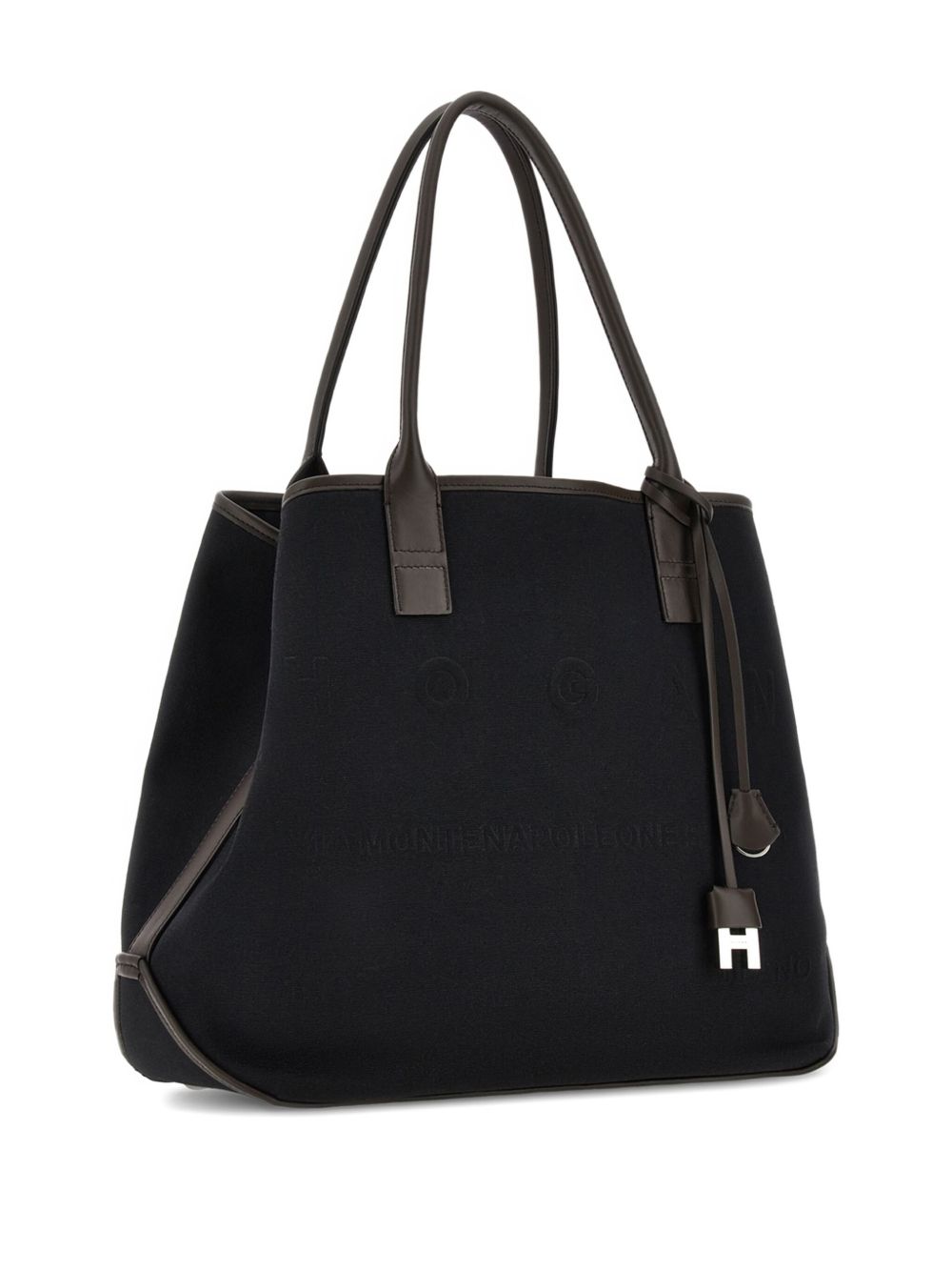 Hogan Pre Pre Script Medium Black Canvas Shopping Bag Black