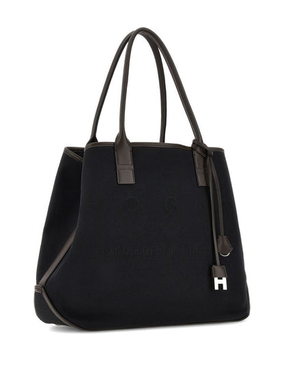 Hogan Pre Pre Script Medium Black Canvas Shopping Bag Black